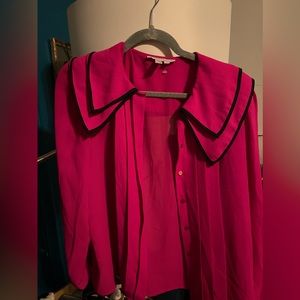 Bright magenta vintage blouse with ruffle top